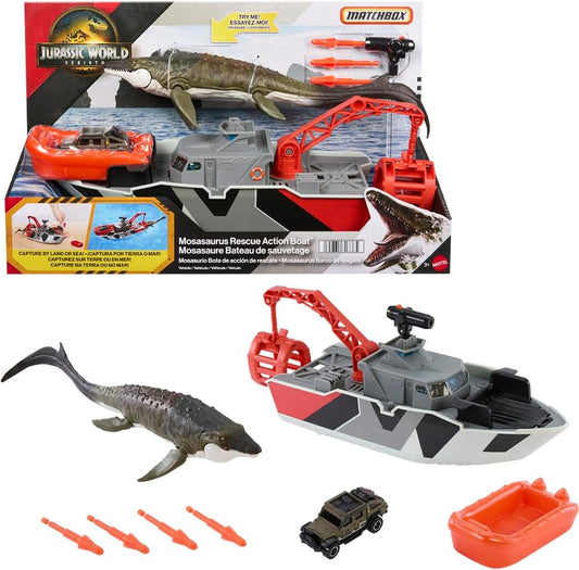 Set Jurassic World Rebirth Mosasaurus Rescue Action boat