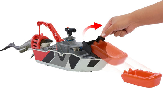 Set Jurassic World Rebirth Mosasaurus Rescue Action boat
