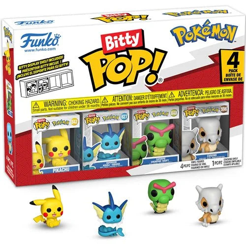 Bitty pop pack x 4 pokemon Pikachu , Vaporeon ,caterpi y cubone