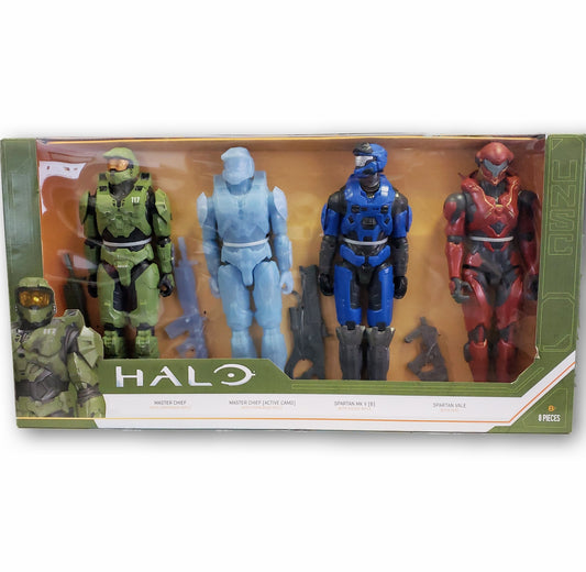 Set de Figuras Halo Master Chief, Active Camo, Spartan Mk y Spartan Vale