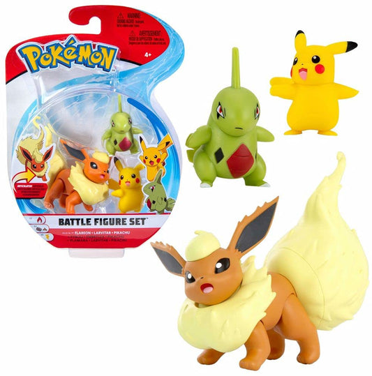 Pack Figuras Pokemon Flareon , Pikachu, Larvitar Battle Figure Set
