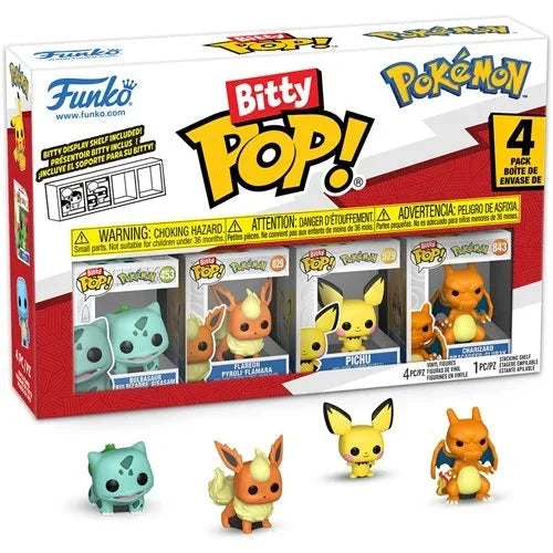 Bitty pop pack x4 bulbasaur, flareon, pichui y charizard