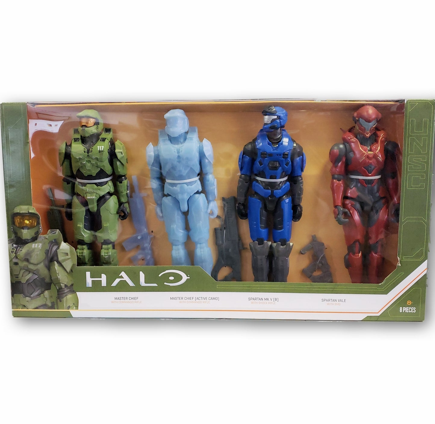 Set de Figuras Halo Master Chief, Active Camo, Spartan Mk y Spartan Vale