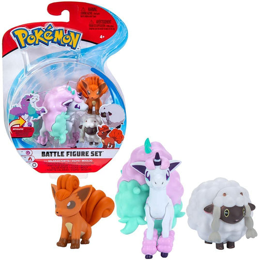 Pack Figuras Pokemon Galarian Ponyta, Vulpix, Wooloo Battle Figura Set